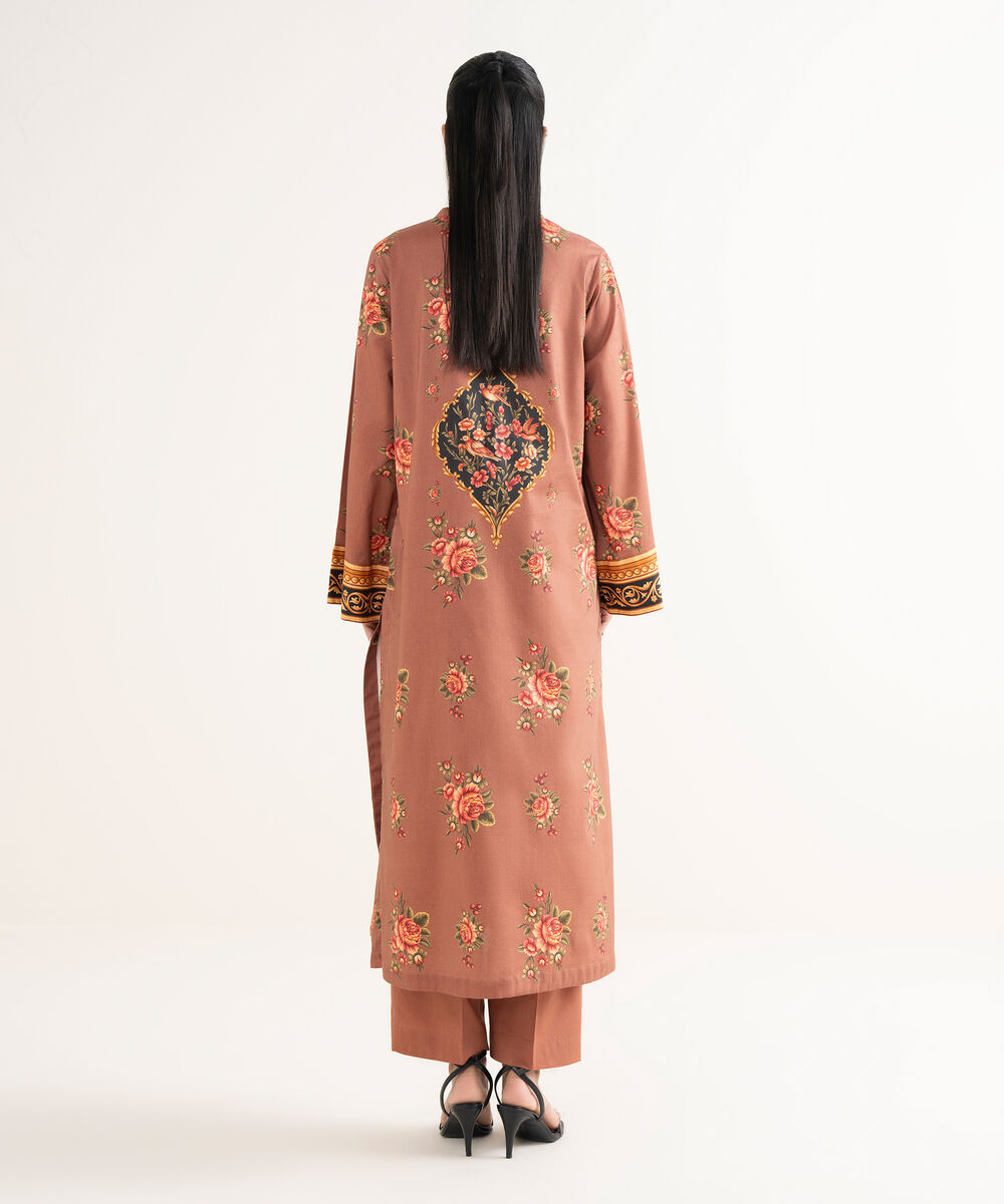 Women's RTW Cotton Viscose Printed Straight Brown Shirt