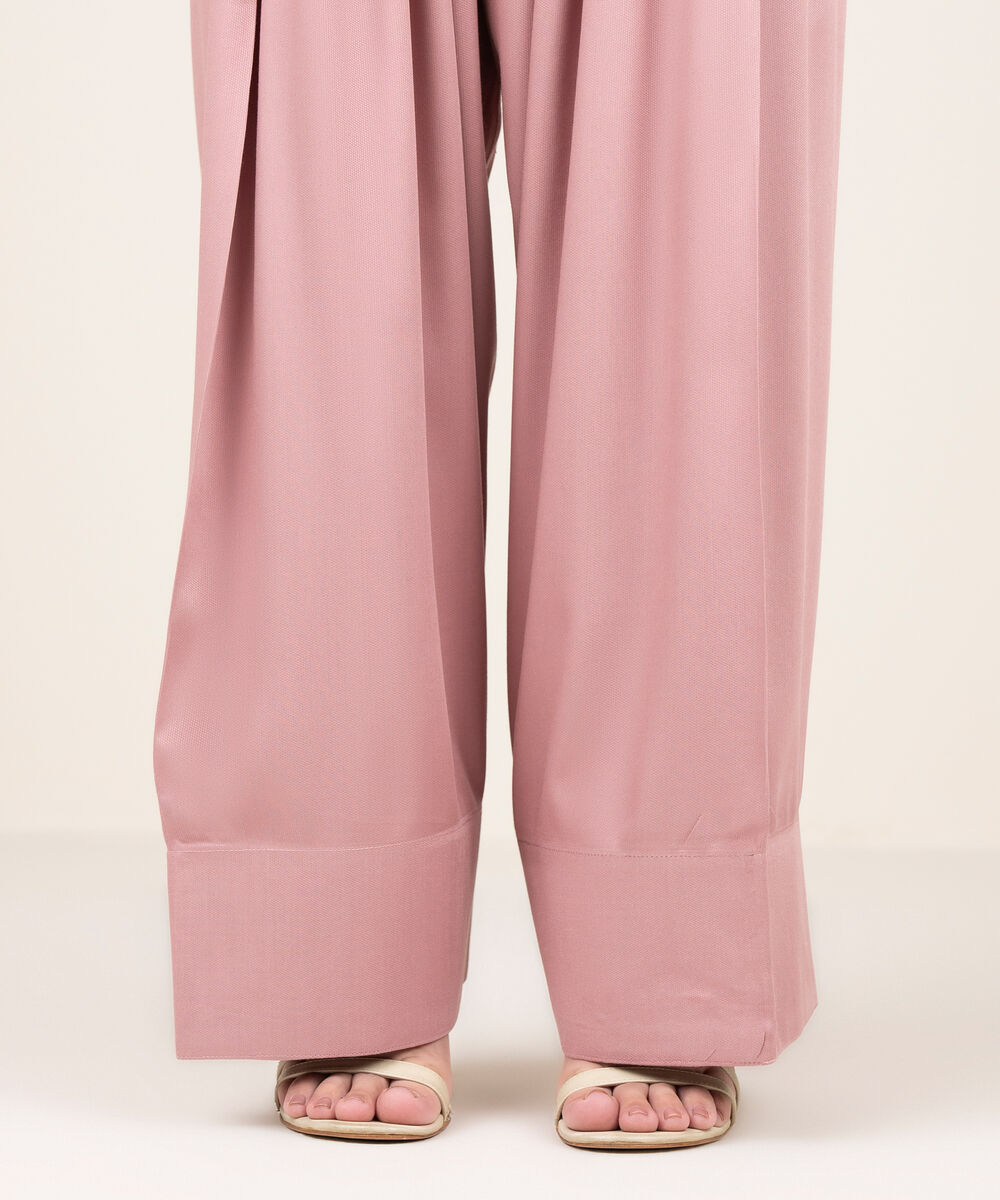 Women's RTW Bedford Solid Pink Farshi Shalwar