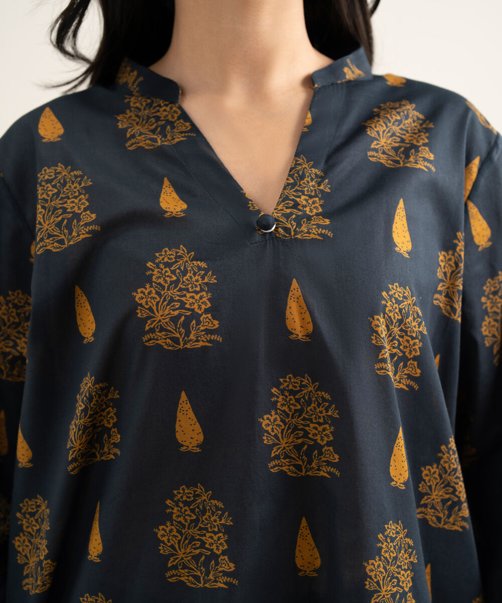 Women's RTW Lawn Printed Black Straight Shirt