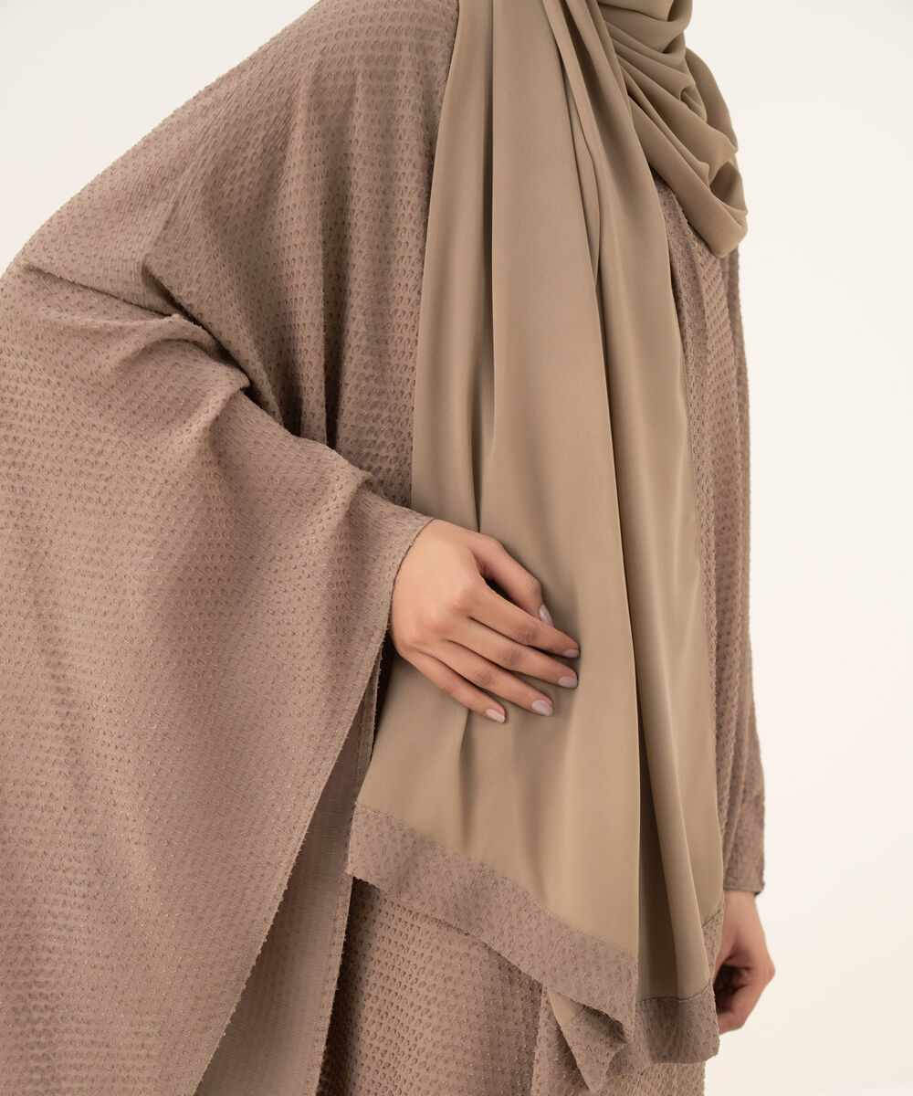 Women's light brown kaftan Abaya set