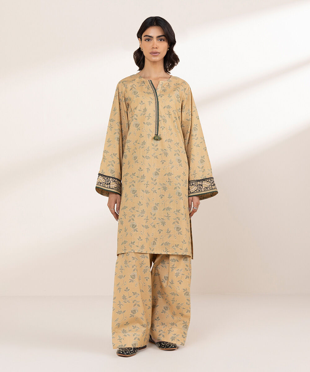 Women's RTW Cross Hatch Beige Printed A-Line Shirt