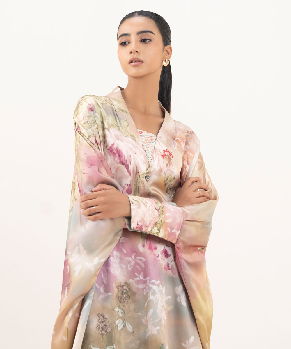 Women's RTW Blended Satin Multi Printed Kaftan