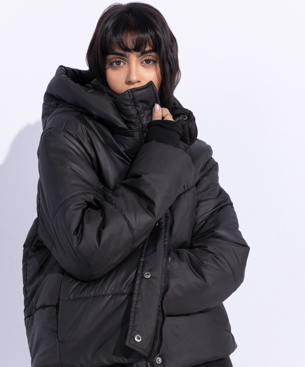 Woman - Black Quilted Jacket with Removable Hood