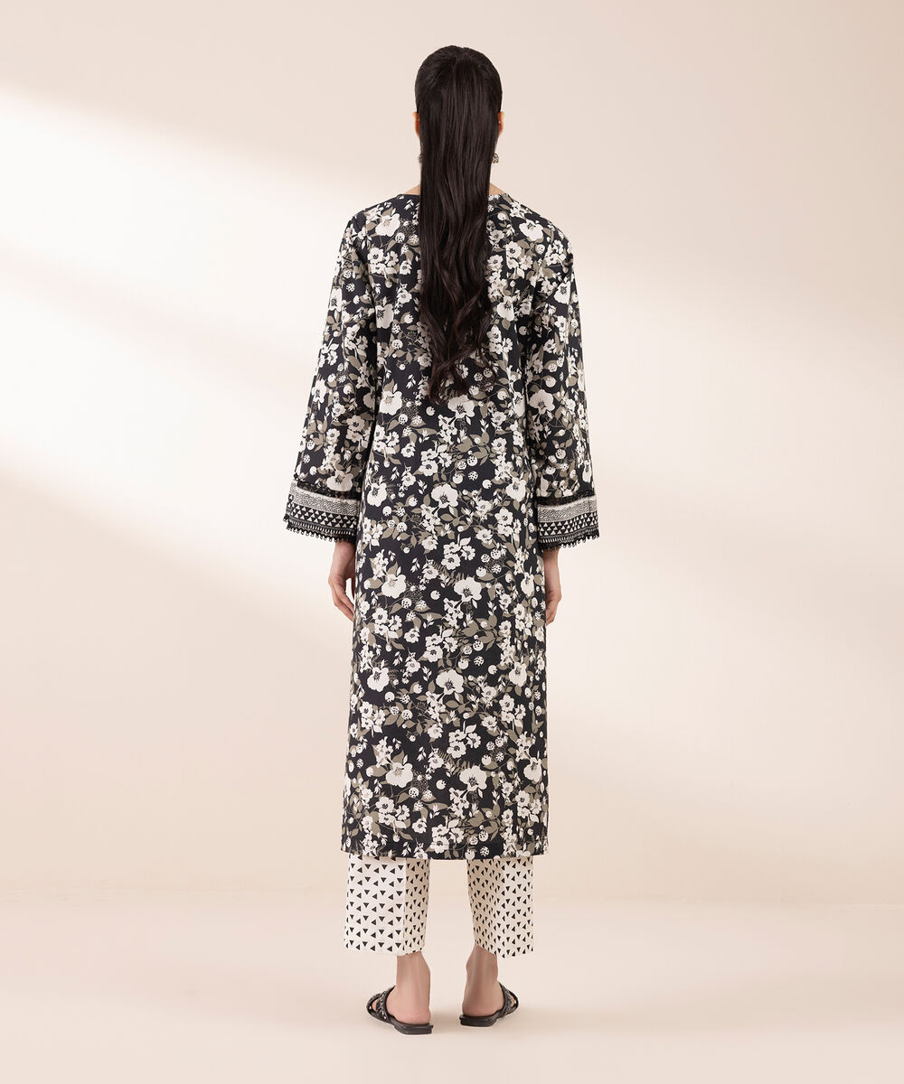 Women's RTW Cambric Black Printed A-Line Shirt