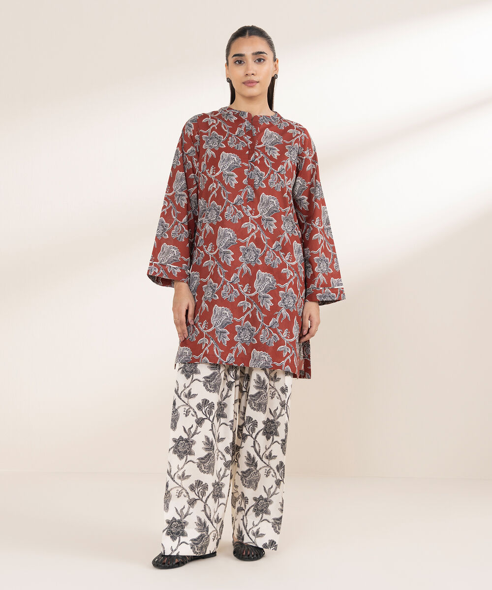 Women's RTW Lawn Red Printed A-Line Shirt