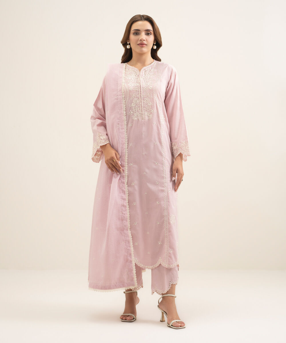 Women's RTW Self Jacquard Embroidered Pink Straight Shirt