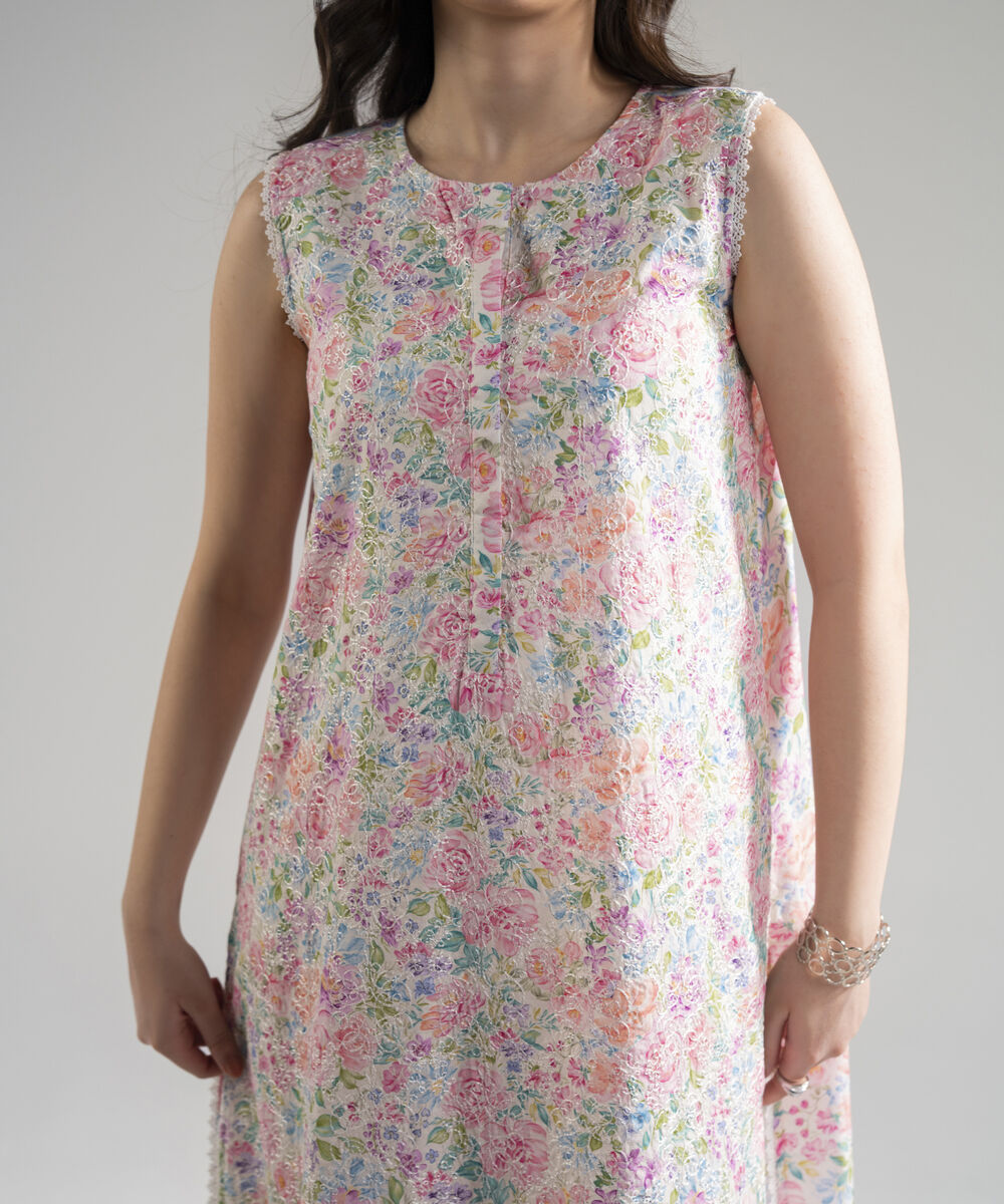 Women's RTW Dobby Embroidered Pink 3 Piece Suit