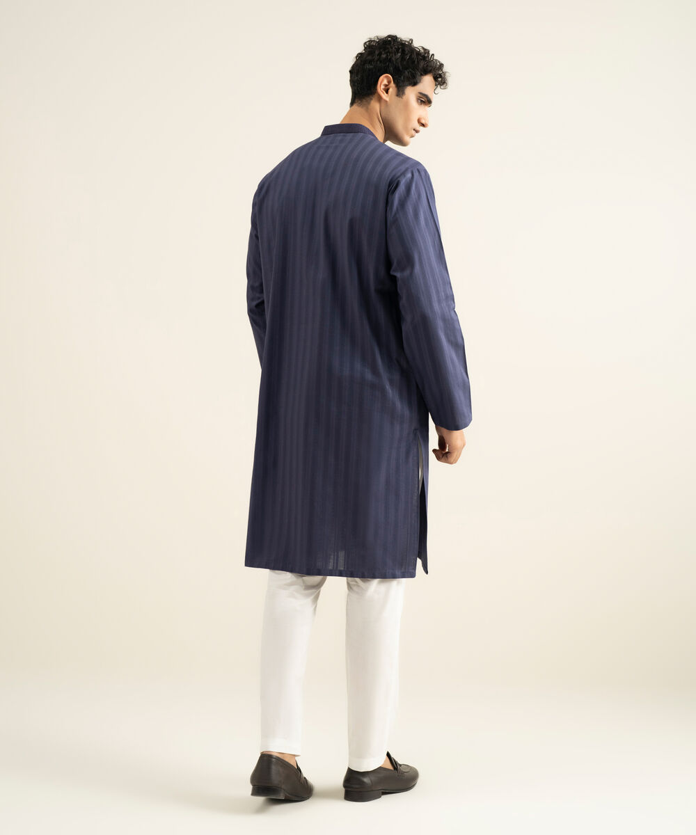 Men's indigo Leno Jacquard Kurta