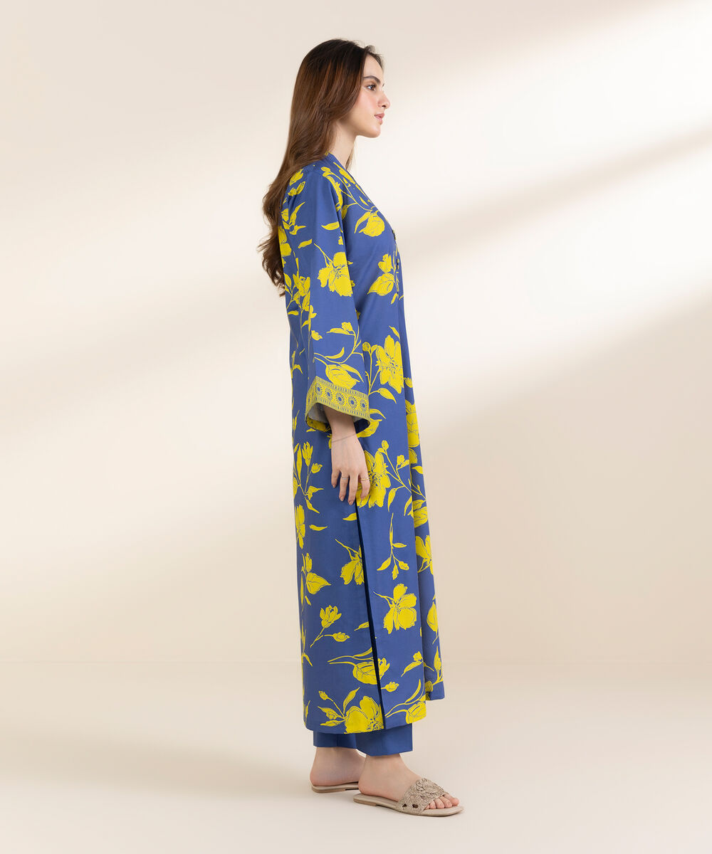 Women's Unstitched Lawn Printed Blue 2 Piece Suit