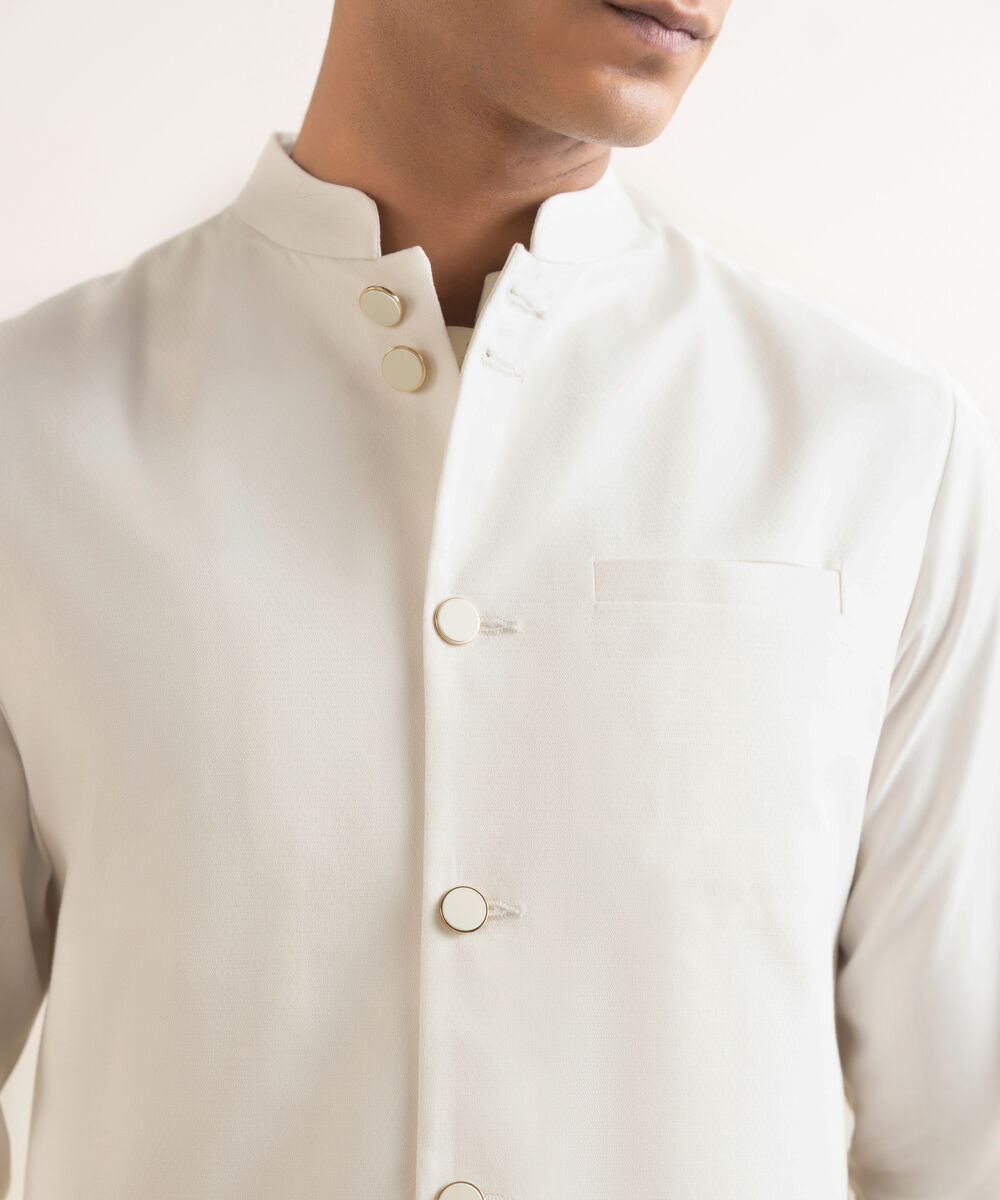 Men's Stitched Premium Cotton Off White Waistcoat