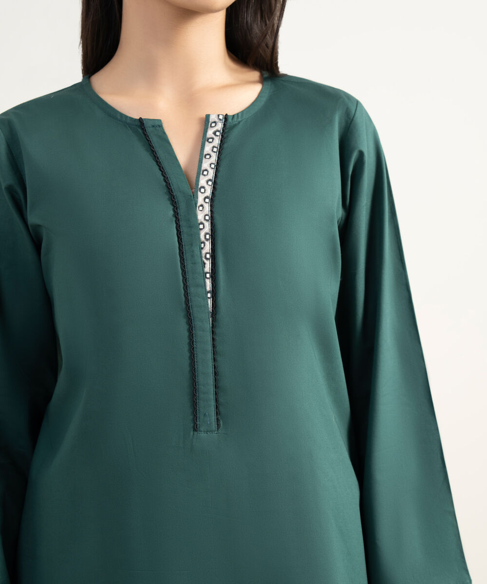 Women's RTW Cambric Solid Green Straight Shirt