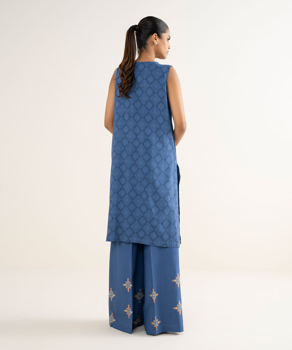 Women's Unstitched Linen Embroidered Blue 2 Piece Suit