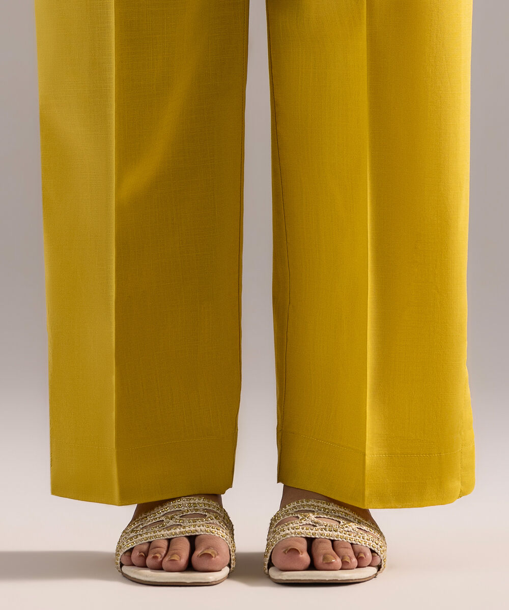 Women's RTW Crosshatch Solid Yellow Straight Pants