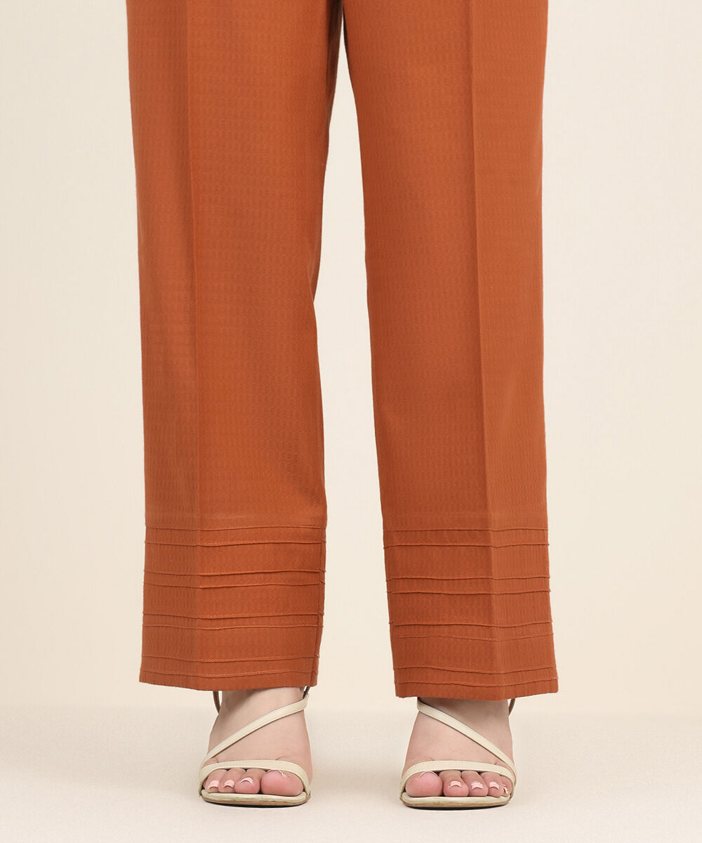 Women's RTW Dobby Orange Solid Straight Pants