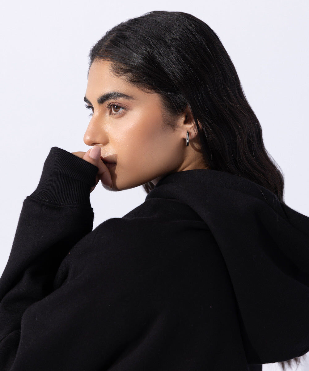 Woman - Black Fleece Hoodie with Waist Panel