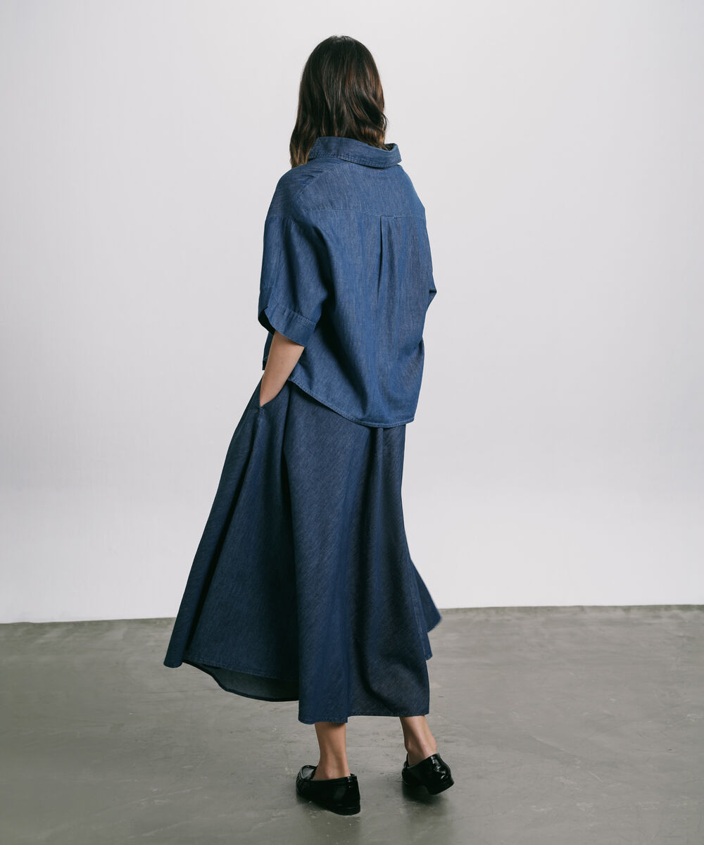 Women's Western Wear Blue Denim Shirt With Neck Frill