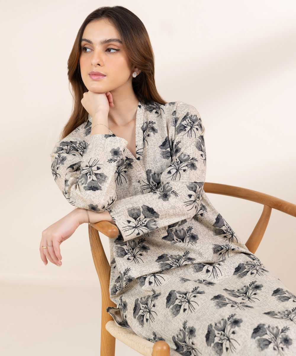 Women's Pret Cambric Black And White Printed A-Line Shirt