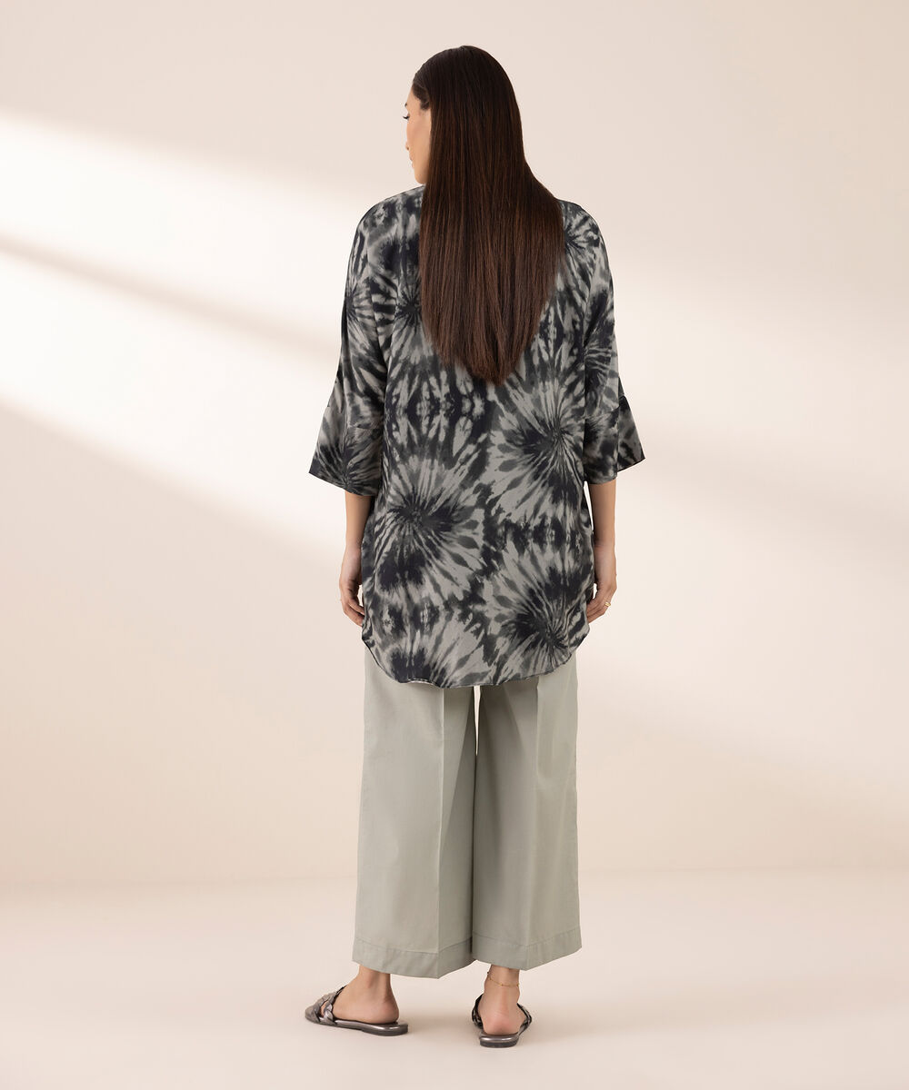 Women's RTW Arabic Lawn Black Printed Boxy Shirt