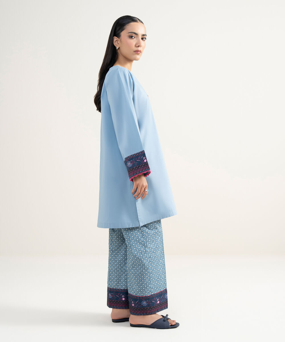 Women's RTW Cambric Solid Blue Straight Shirt