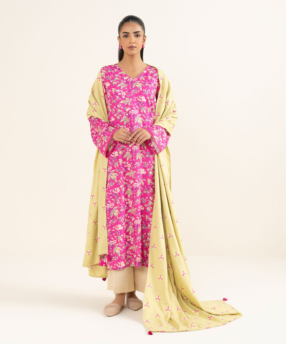 Women's RTW Light Khaddar Printed Pink A-Line Shirt