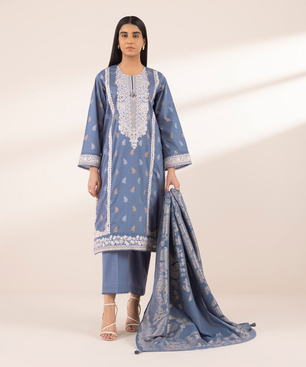 Women's RTW Lawn Blue Embroidered A-Line Shirt