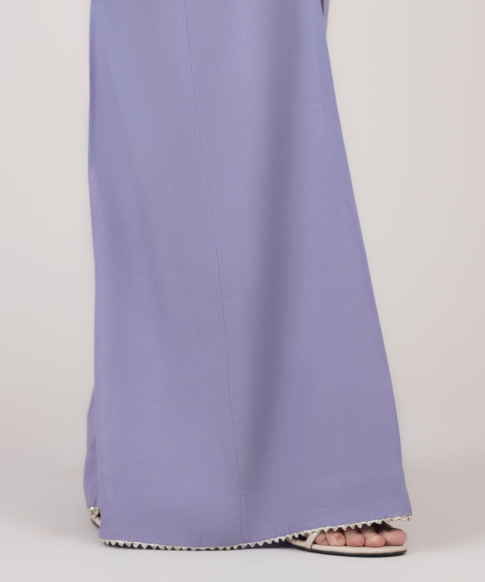 Women's RTW Cotton Viscose Purple Solid Flared Pants