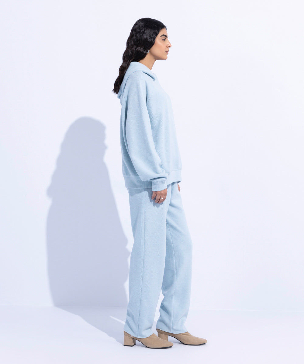 Woman - Blue Ribbed Hoodie