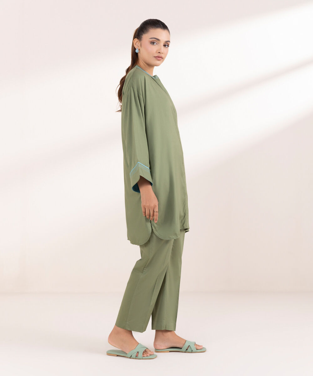 Woman - Green Solid Arabic Lawn Shirt