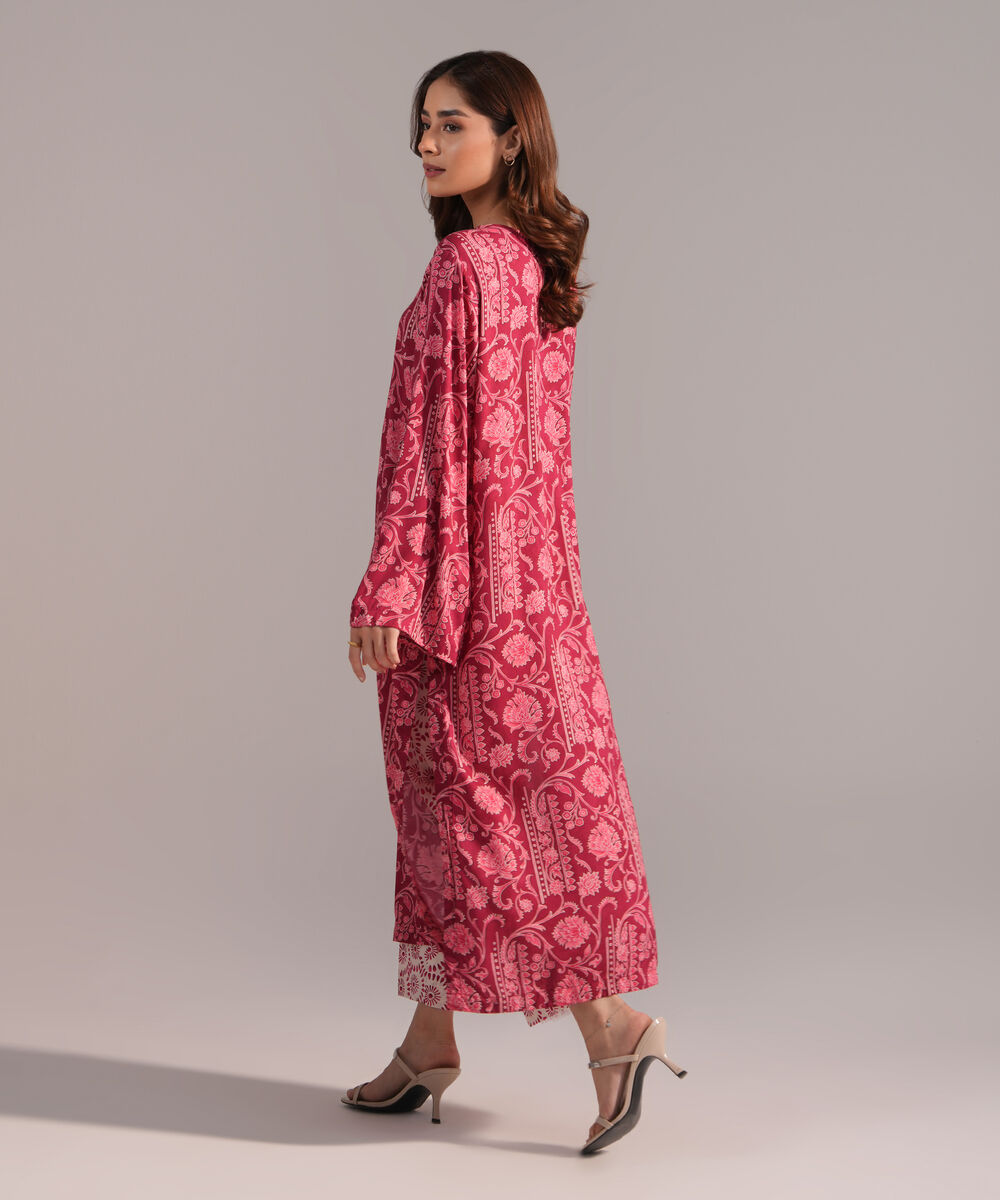 Women's RTW Arabic Lawn Printed Dark Pink A-Line Shirt
