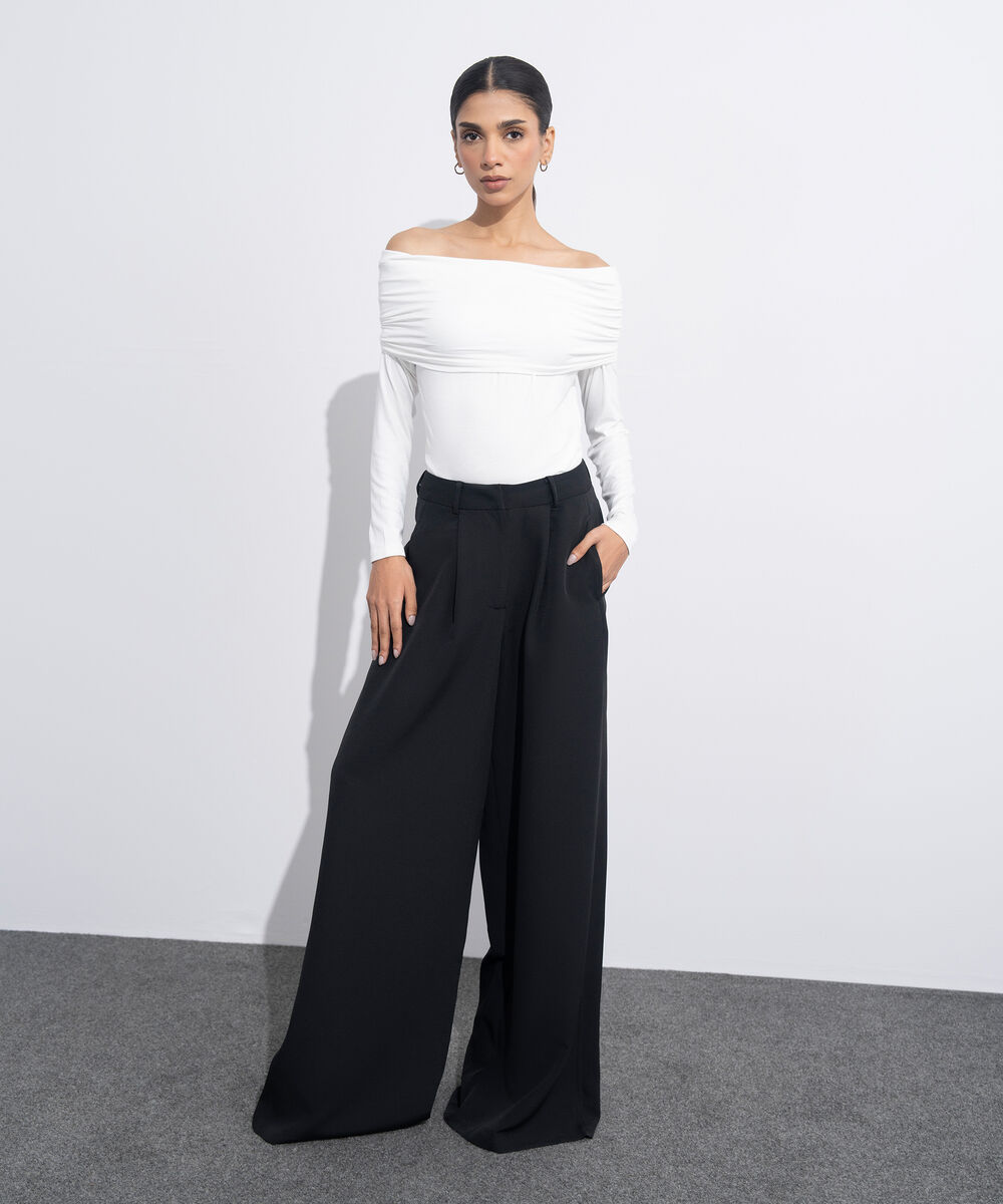 Women's Western Wear White Gathered Off-Shoulder Top