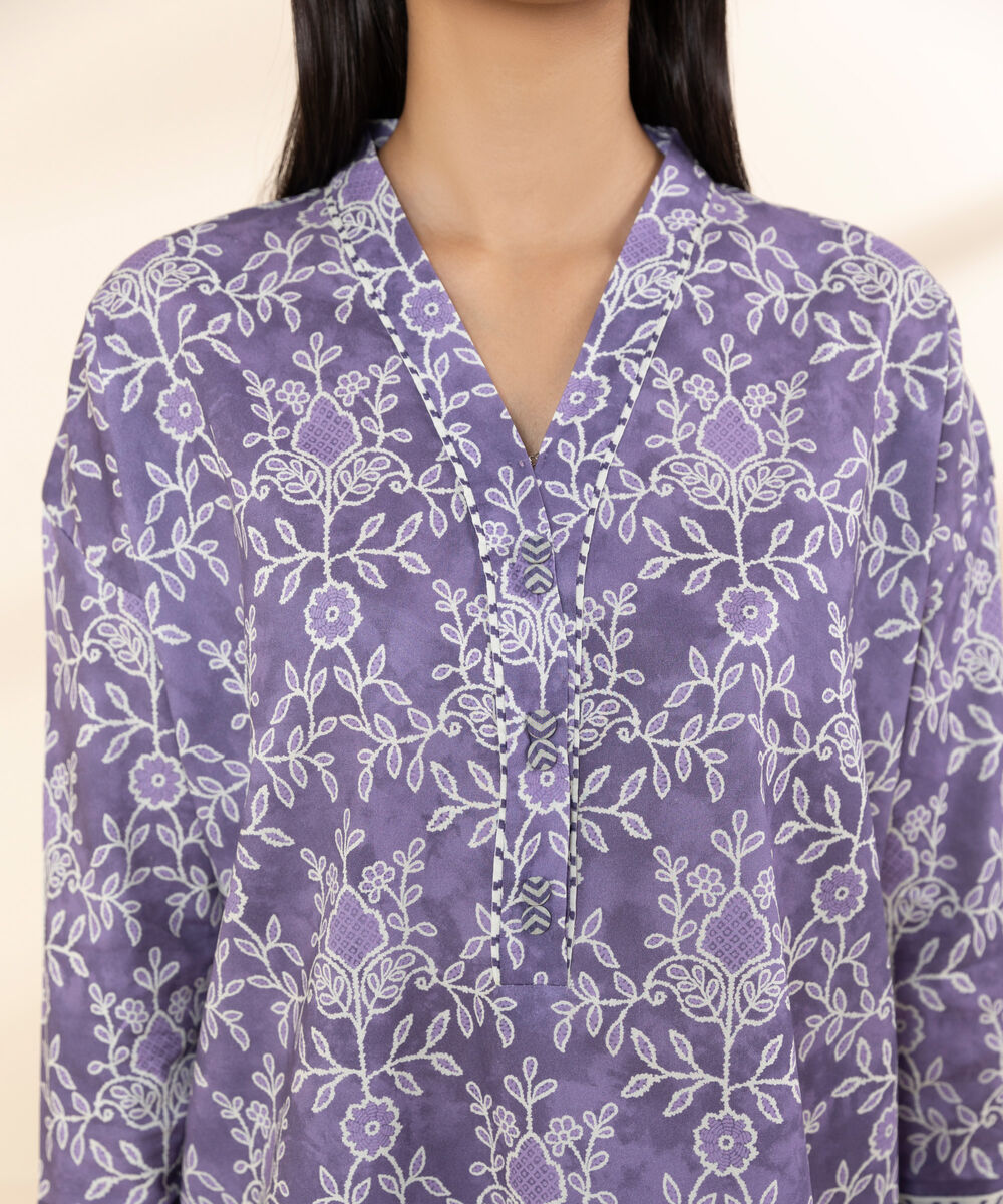 Women's Unstitched Lawn Printed Purple 3 Piece Suit