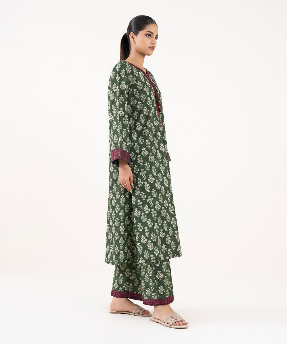 Women's RTW Lawn Viscose Green Embroidered A-Line Shirt
