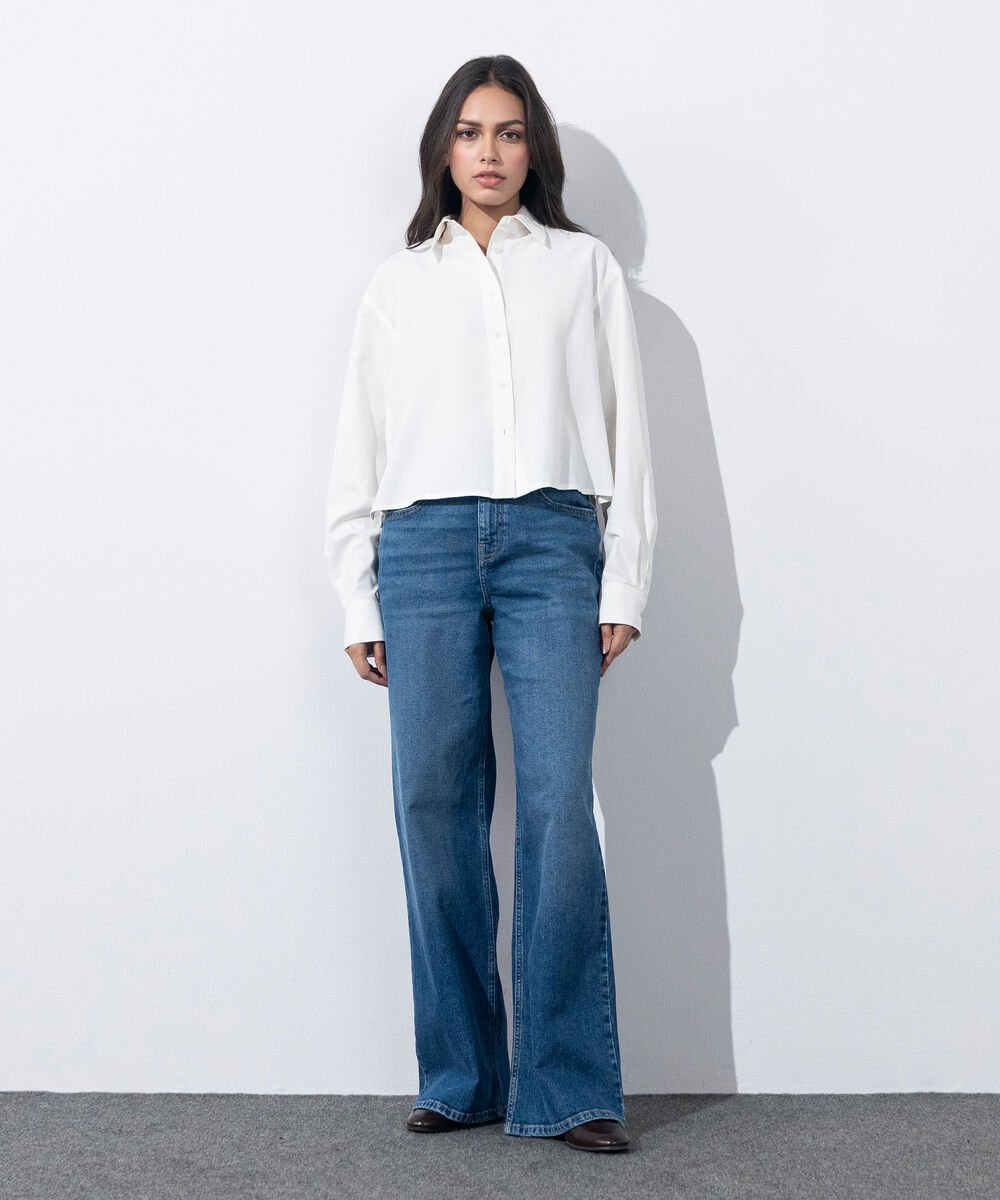 Women's Western Wear White Boxy Oxford Shirt