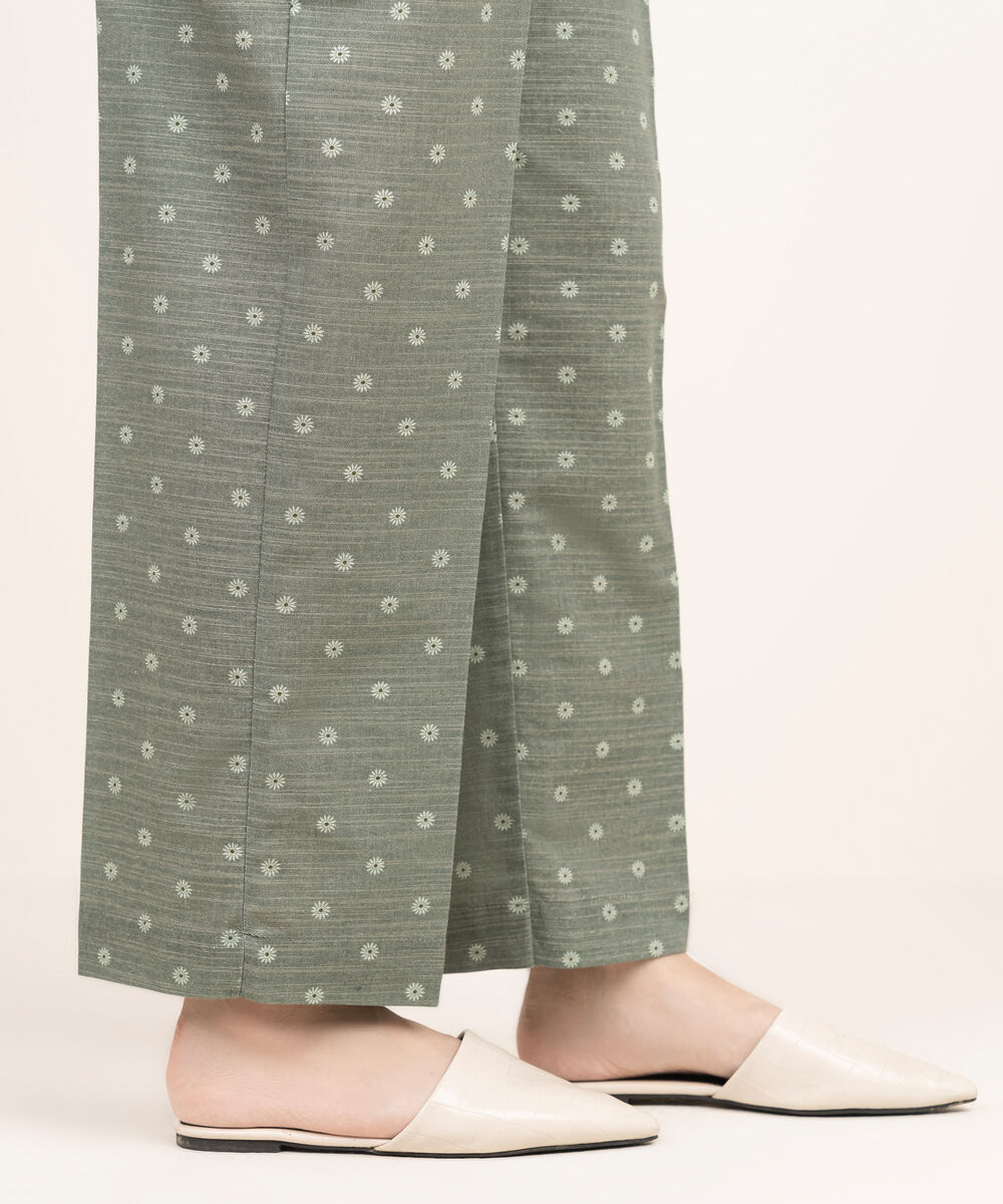 Women's RTW Khaddar Printed Grey Straight Pants