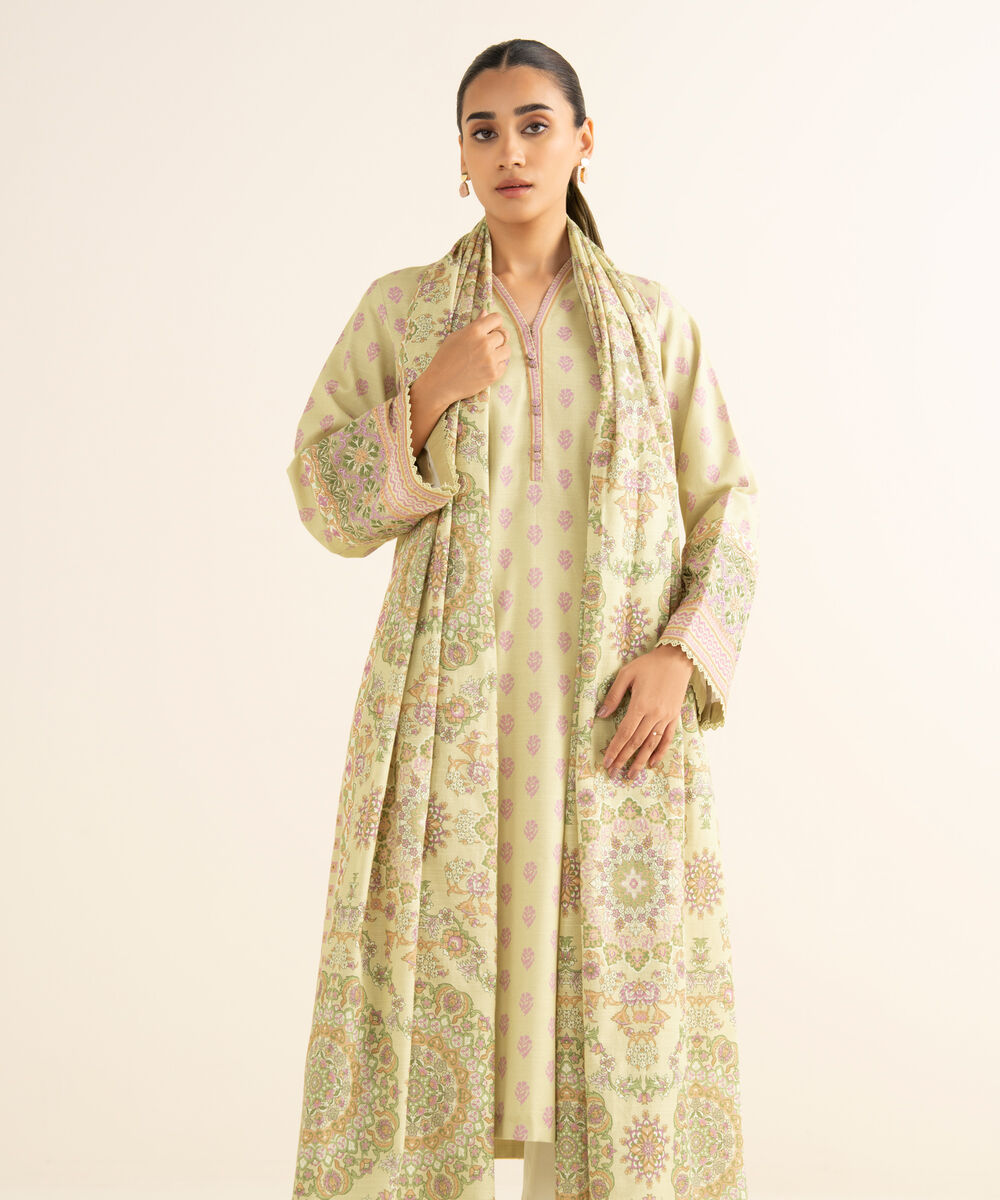 Women's Unstitched Cotton Embroidered Yellow 2 Piece Suit