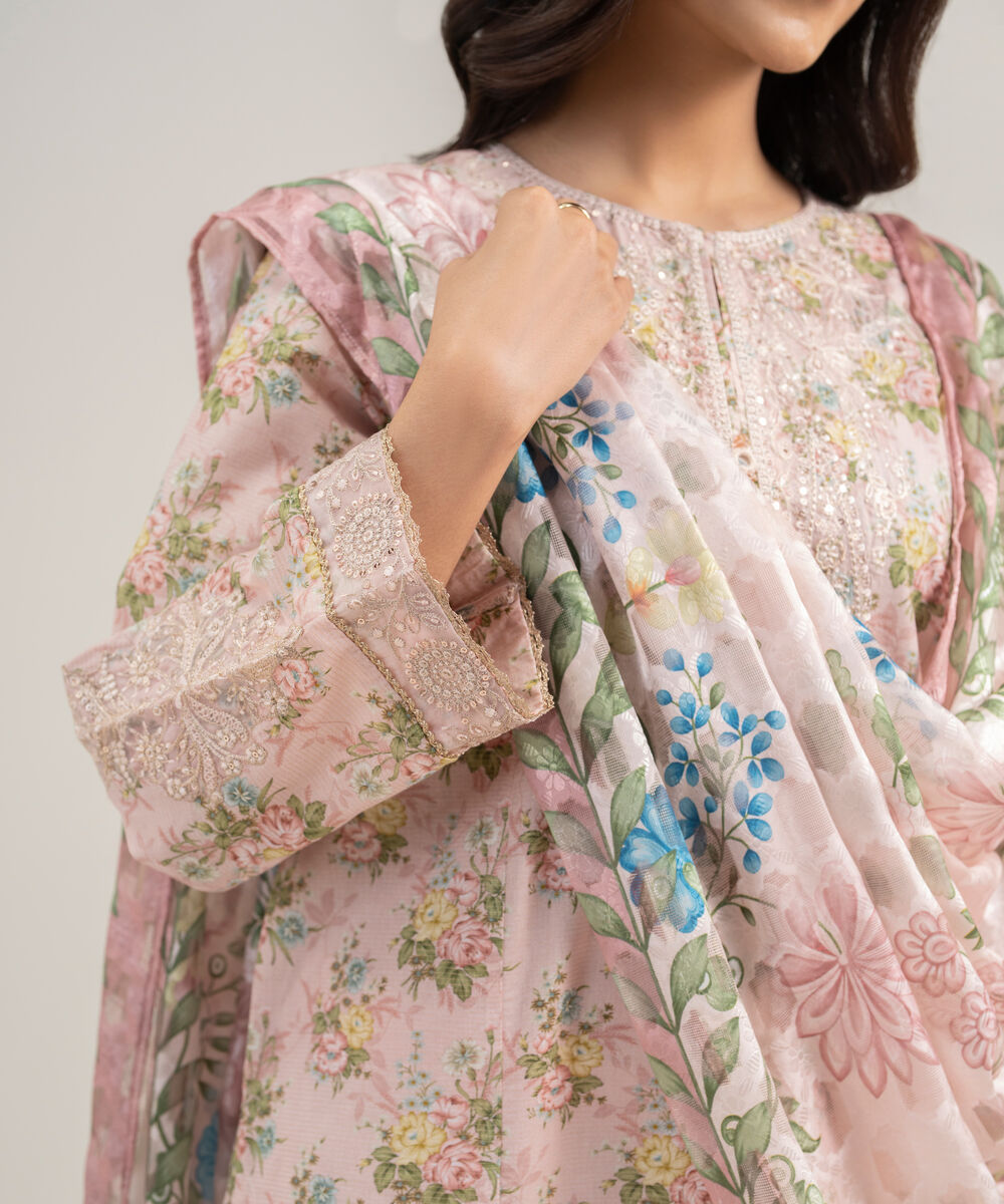 Women's RTW Zari Lawn Embroidered Pink 3 Piece Suit