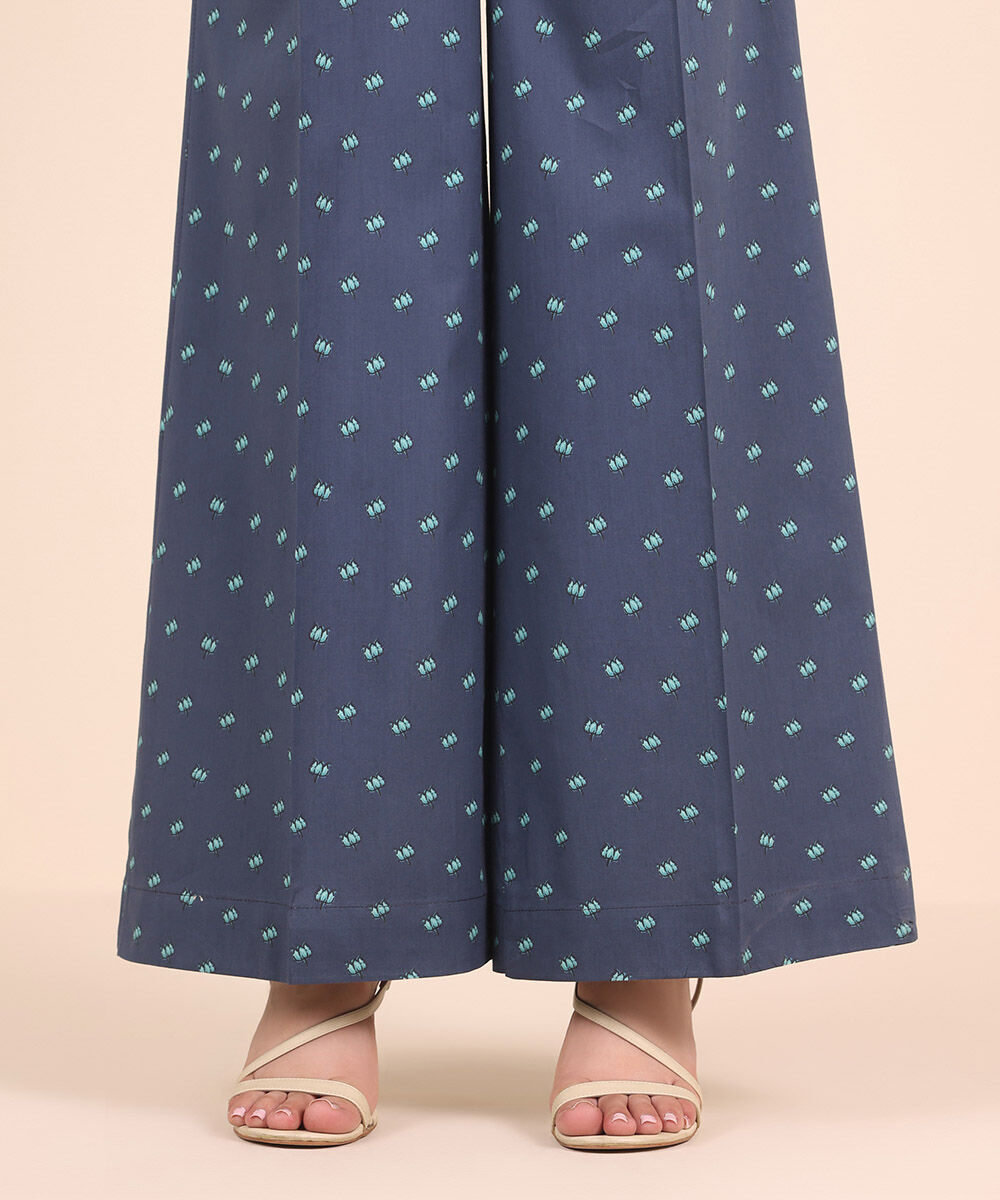 Women's RTW Cambric Blue Printed Flared Pants