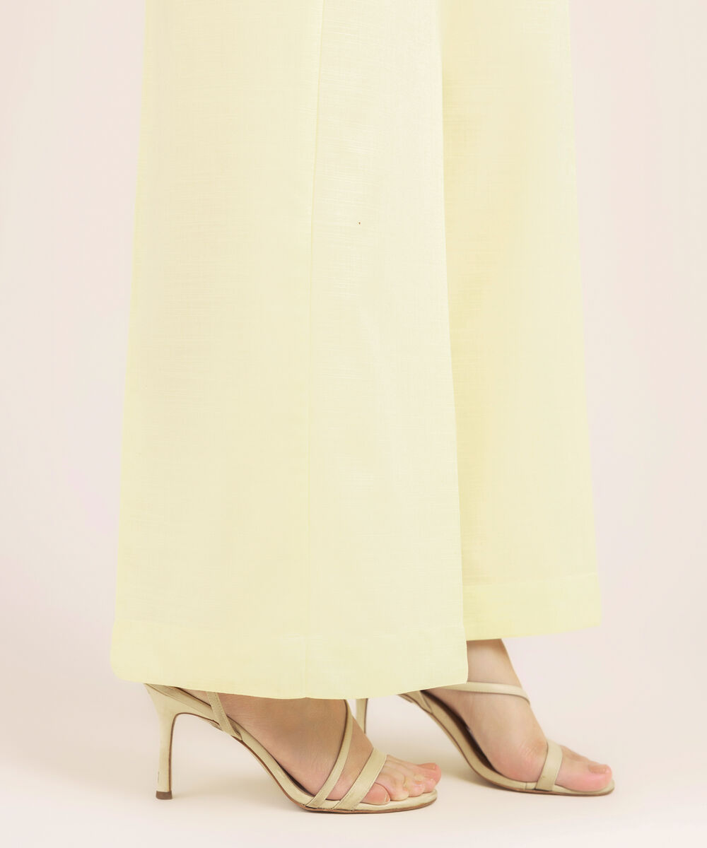 Women's RTW Cotton Viscose Solid Yellow Culottes