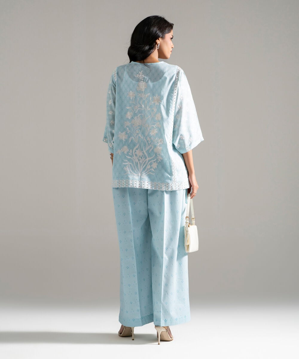 Women's RTW Lawn Embroidered Light Blue 2 Piece Suit