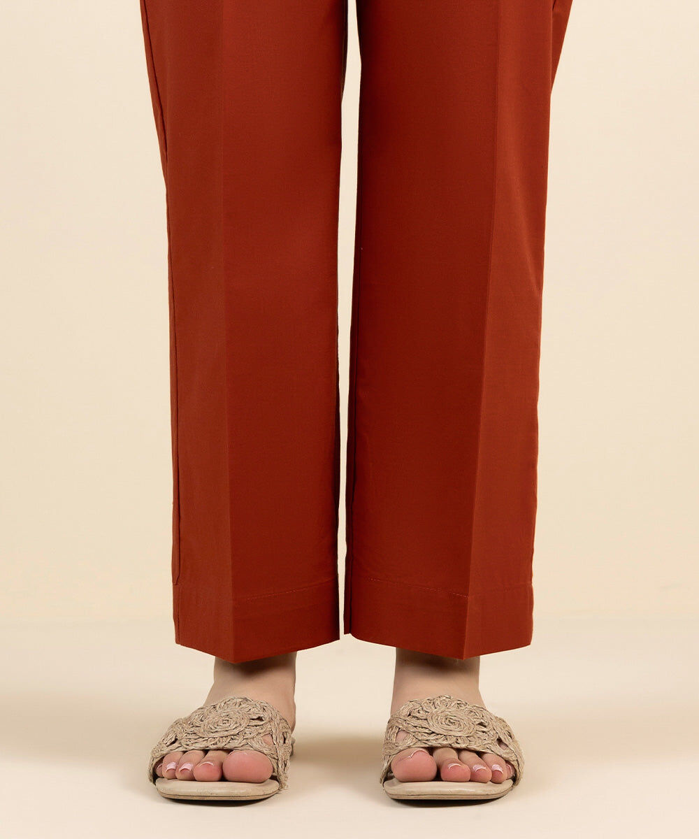 Woman - Orange Solid Cambric Straight Pants