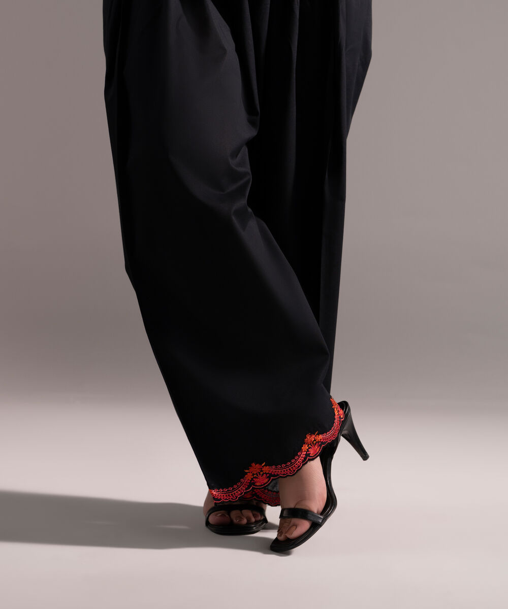 Women's RTW Cambric Embroidered Black Shalwar