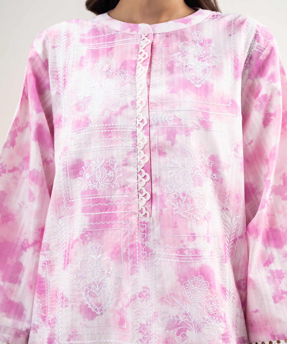 Women's RTW Leno Kara Embroidered Pink Straight Shirt