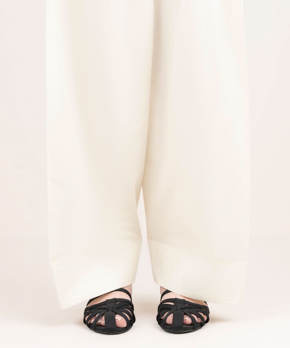 Women's RTW Cambric Solid Off White Farshi Shalwar