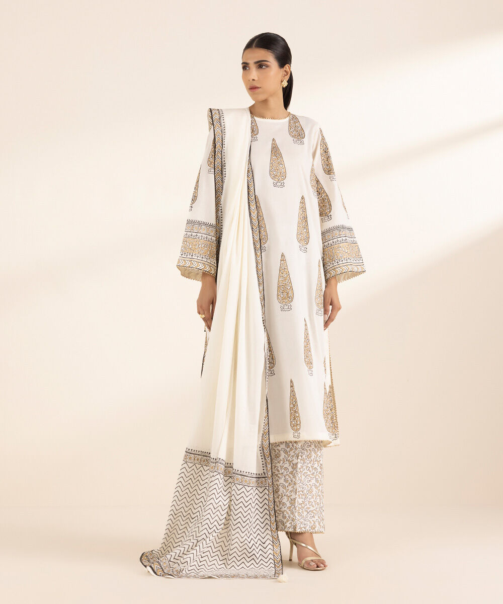 Women's RTW Lawn White Printed A-Line Shirt