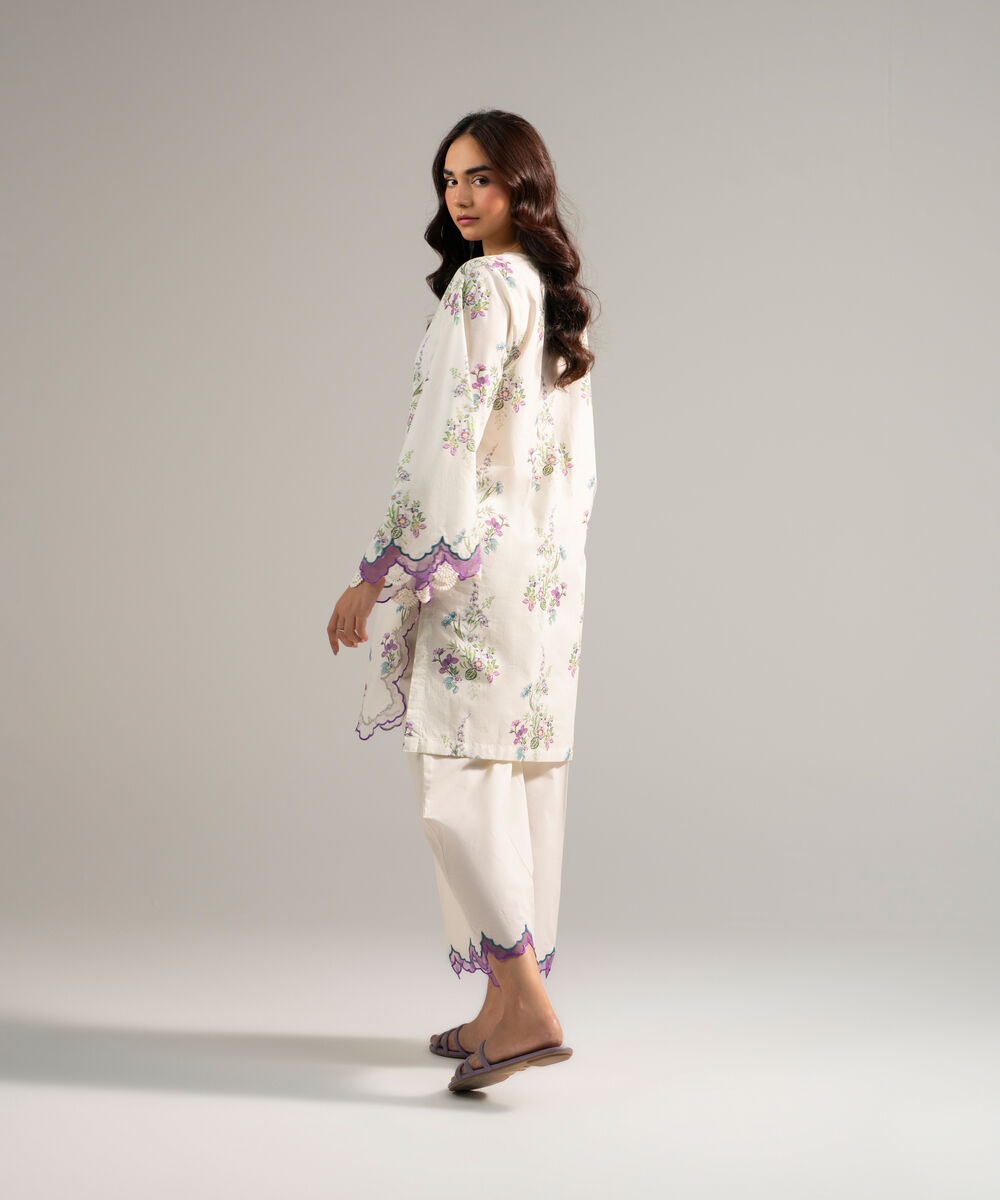 Women's RTW Slub Lawn Embroidered White 2 Piece Suit