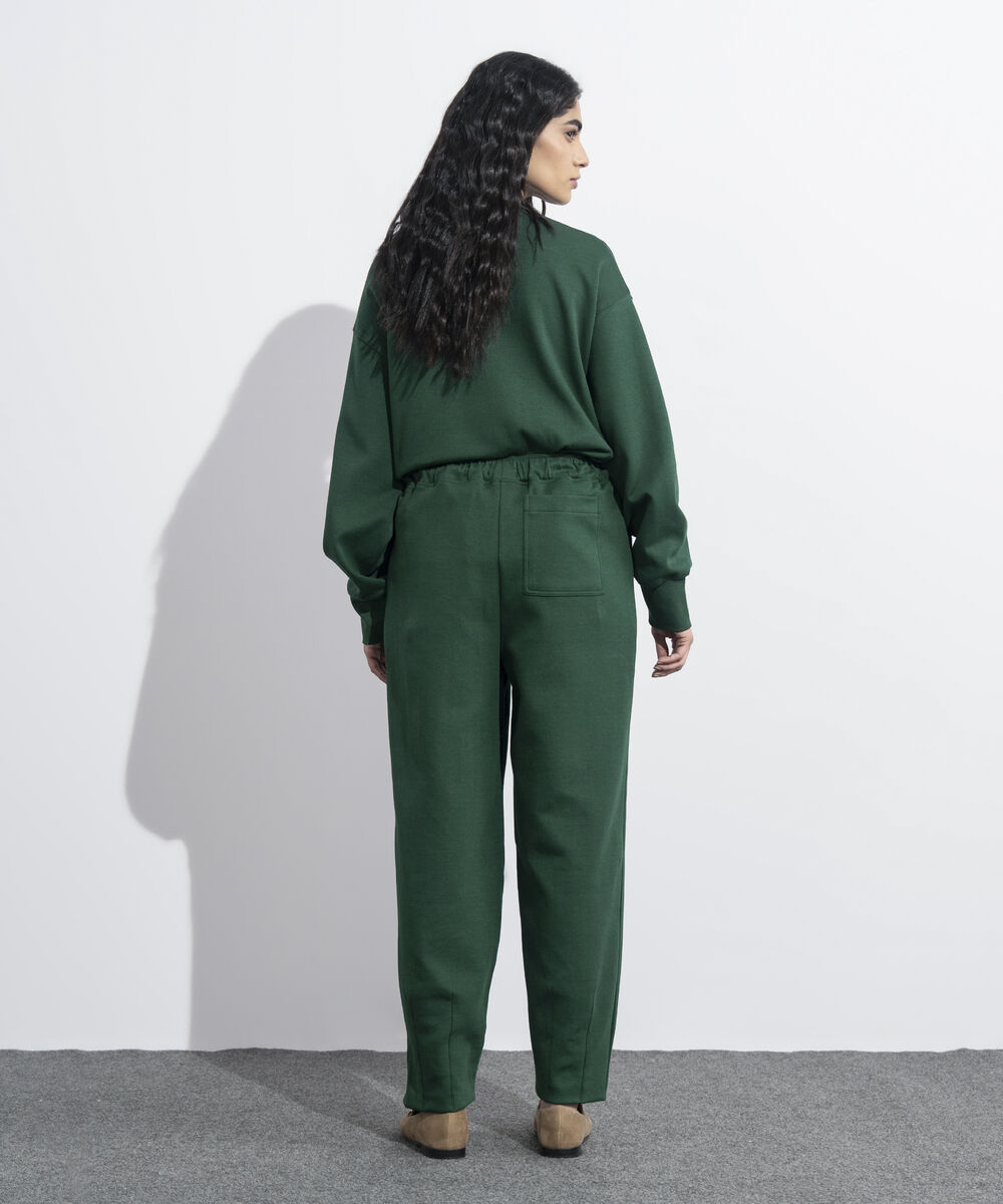Women's Western Wear Green Interlock Darted Pull-On Trousers