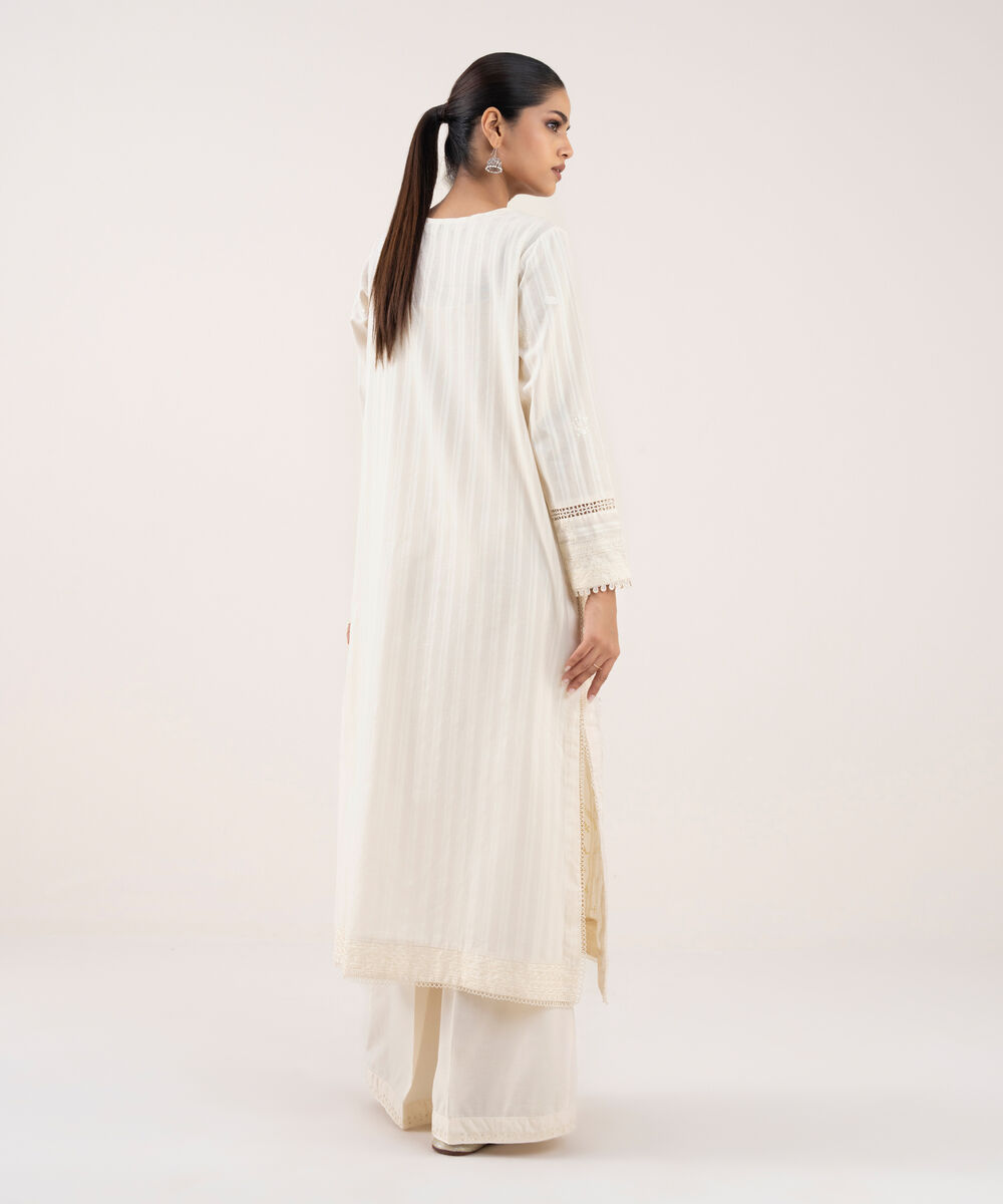 Women's RTW Textured Lawn Off White Embroidered Angrakha