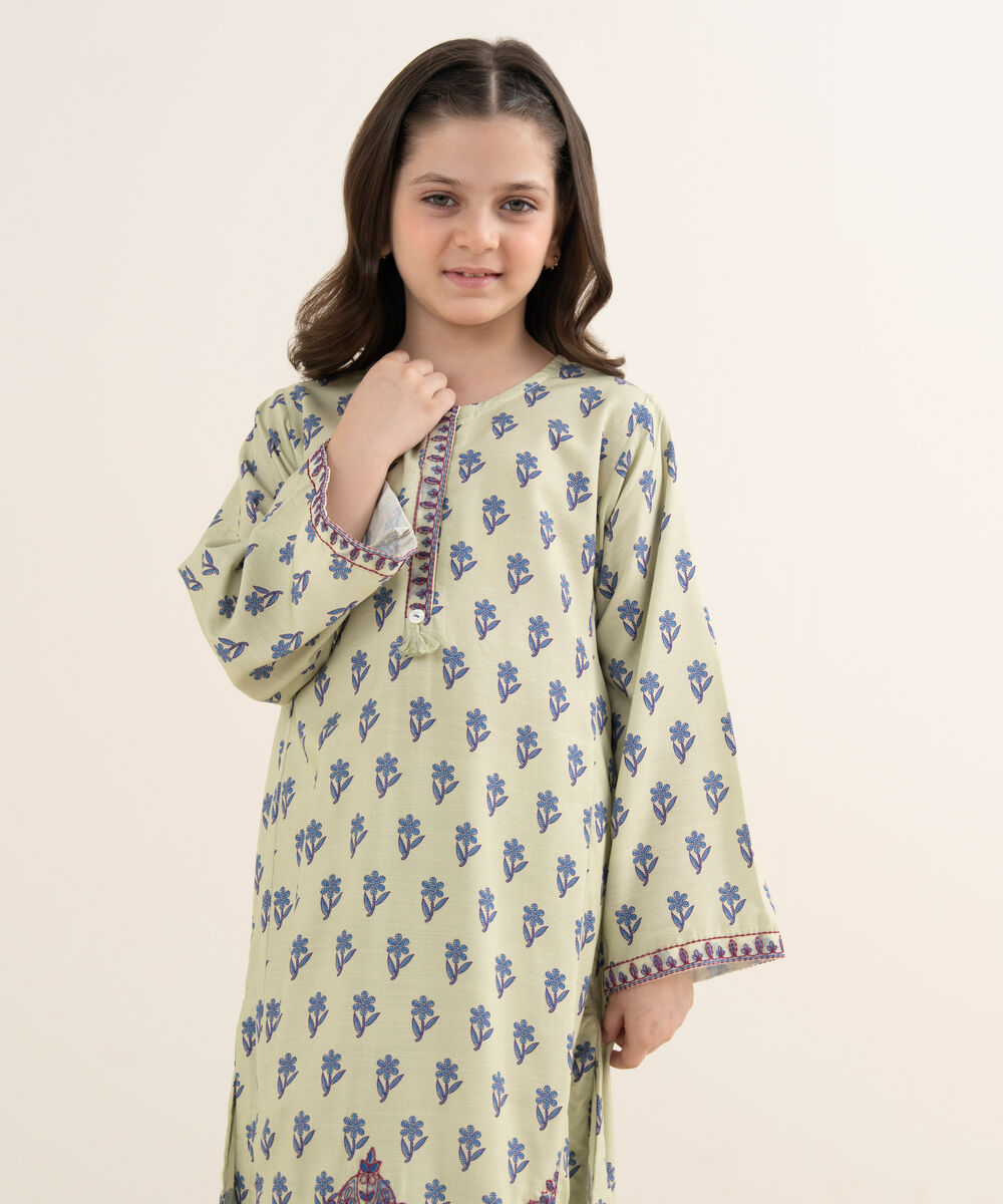 Girl's Herringbone Embroidered Mint Green 2 Piece Set