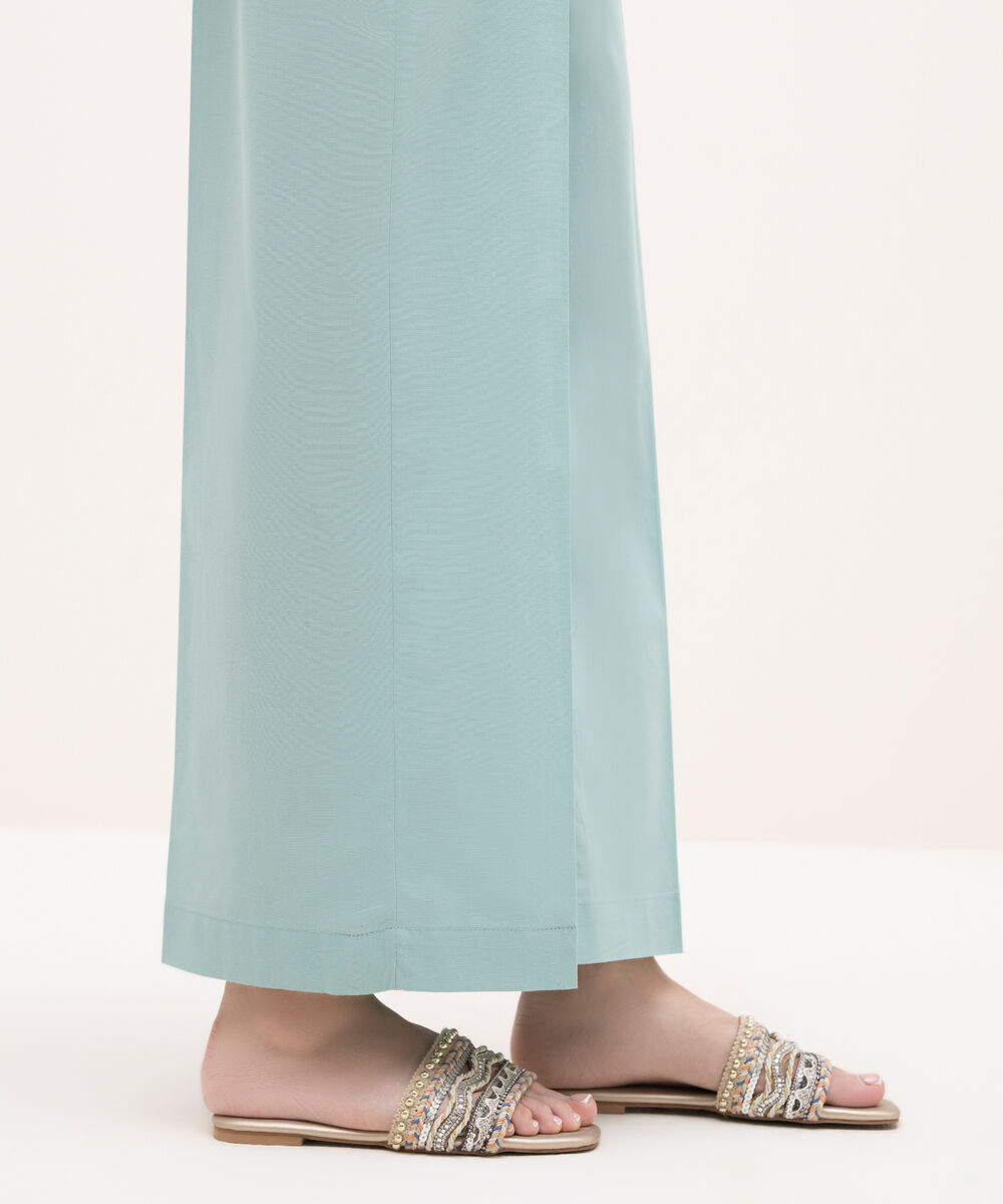 Women's RTW Cambric Teal Solid Straight Pants