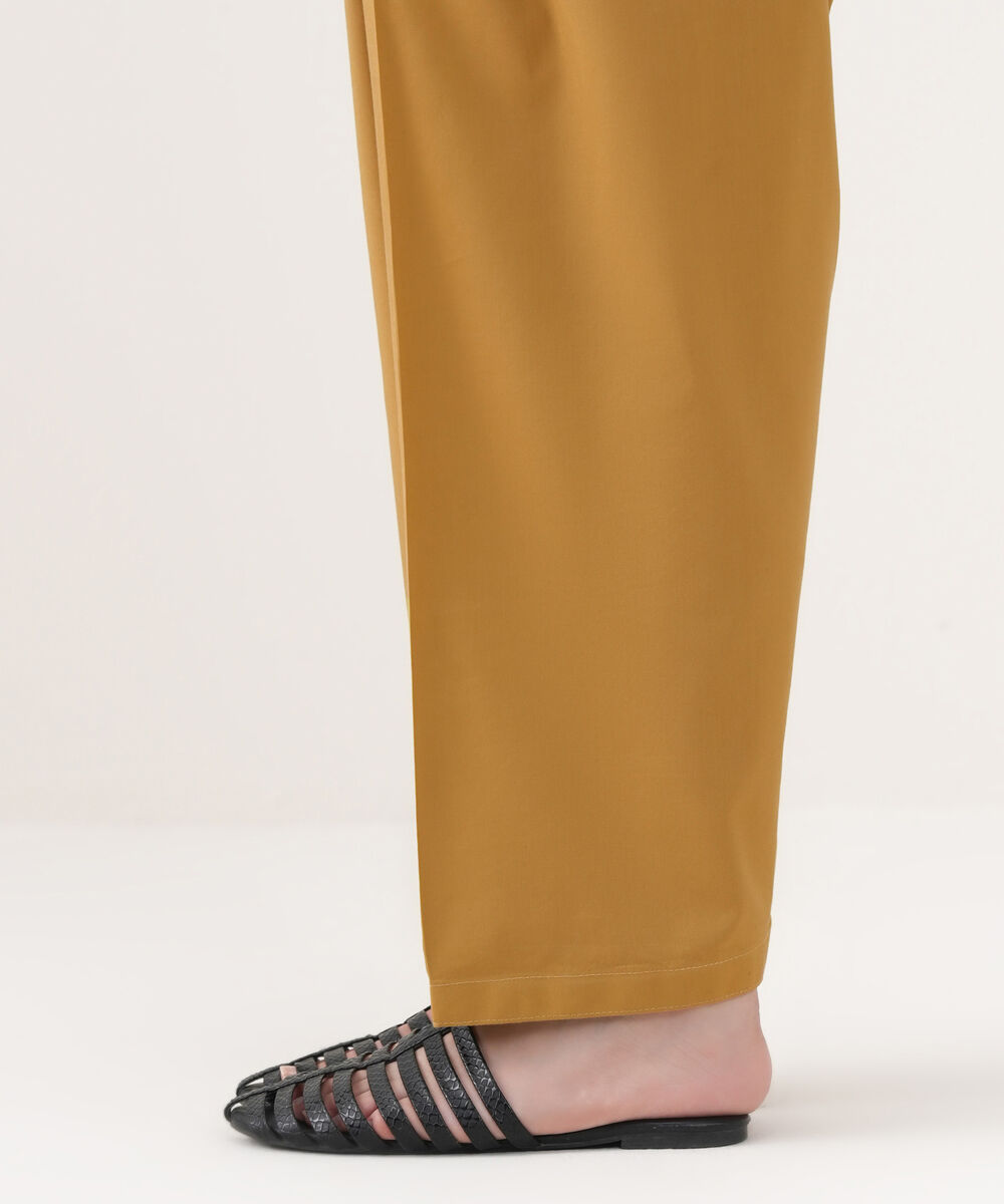 Women's RTW Linen Viscose Solid Yellow Shalwar